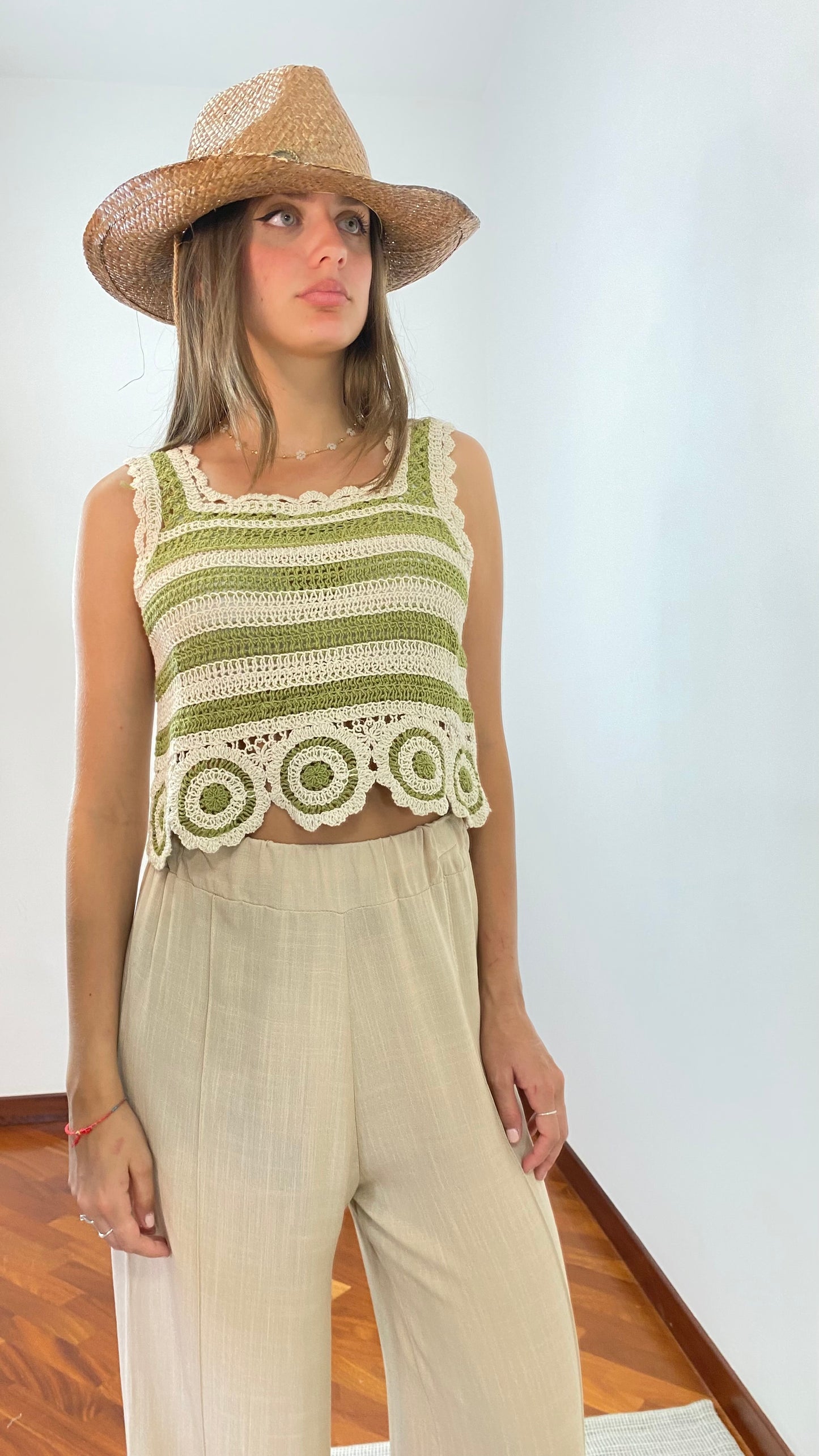 Crochet Crop Beige/Green